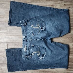 C'est Toi Distressed Denim Low Rise Bootcut Blue Jeans Juniors 5
